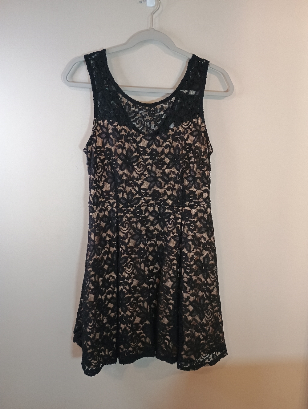 Scala Y2k Grunge Sleeveless Black Lace Overlay Dress with Nude Lining